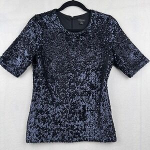 Ann Taylor‎ Sequin Top XS Black & Blue Short Sleeve Party Sparkle Blouse
